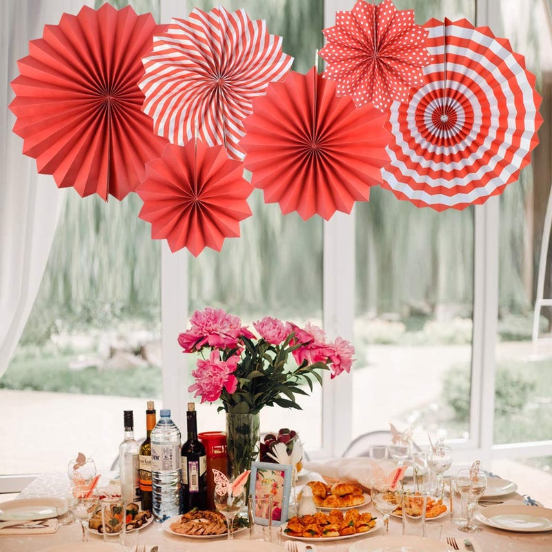 mifengda 18Pc Party Hanging Paper Fans Set - Red Folding Round Fan Wall Decor, Paper Garlands Flower Decoration for Birthday, Festival, Wedding, Graduation Events Accessories - Image 3